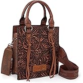 Wrangler Embossed Crossbody Purse for Women Top Handle Fringe Handbags and Western Mini Tote