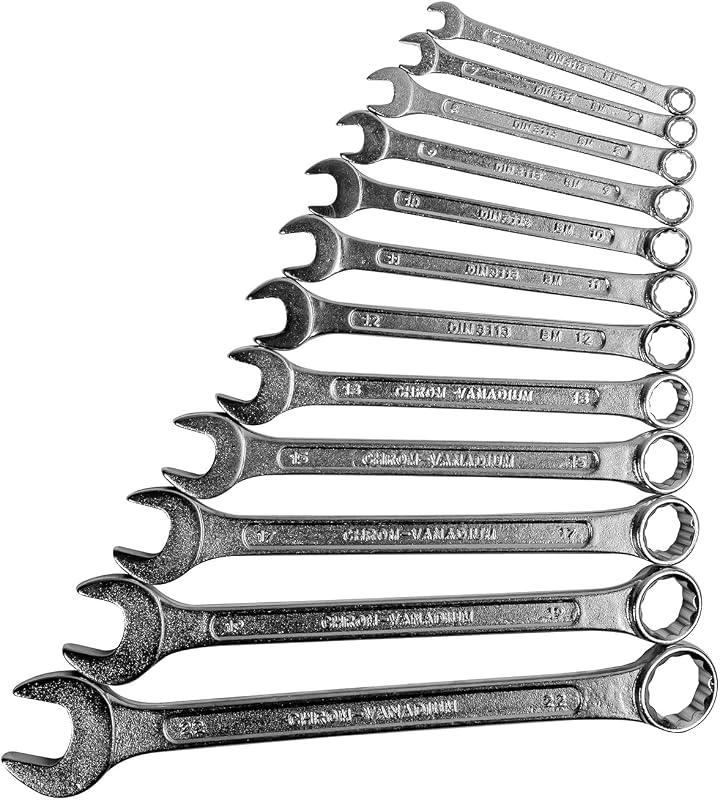 Brüder Mannesmann Gabelringschlüssel Set, 12-teilig - Gabelschlüsselsatz nach DIN 3113 - verchromter Satz Ring-Maulschlüssel mit polierten Köpfen, aus Chrom-Vanadium-Stahl - 6 bis 22 mm | M19652