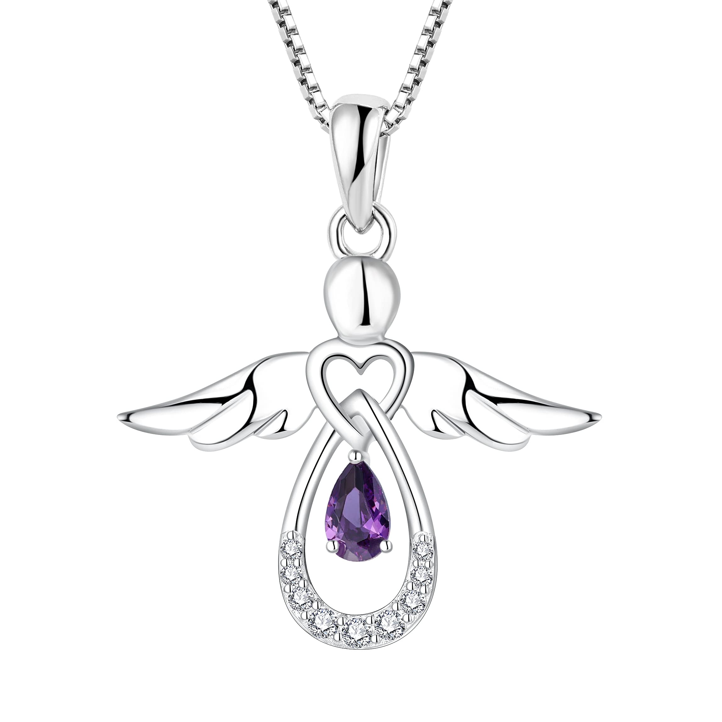 FJ Guardian Angel Necklace 925 Sterling Silver Angel Pendant Amethyst Necklace February Birthstone Jewellery for Women — image 1