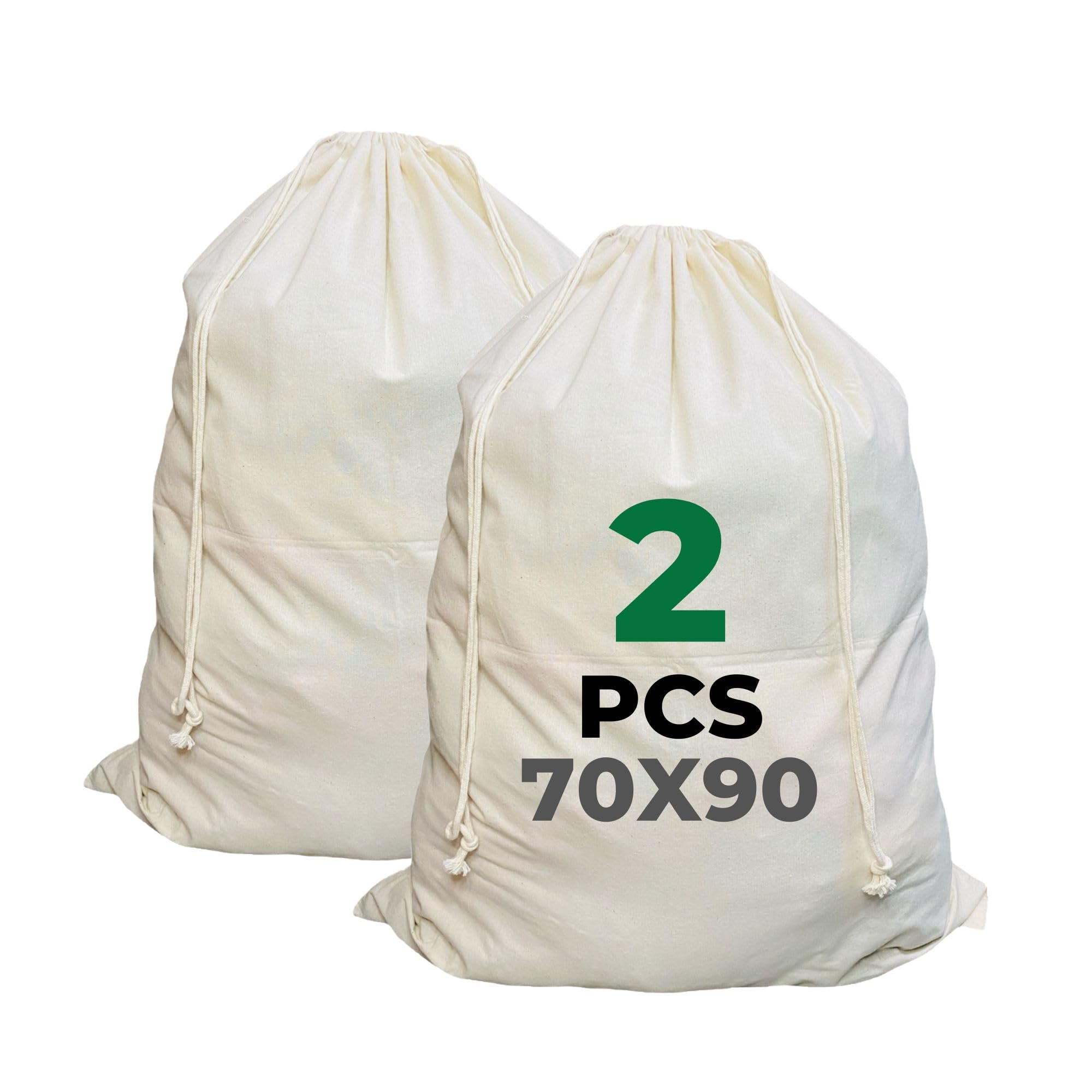 K2 TEXTIL Premium Pack of 2 Cotton Laundry Bags - Large 100 L Fabric Bags with Drawstring, Durable Laundry Bags for Dirty Laundry, Oeko-Tex® Certified, Travel Laundry Bags (Pack of 2, 70 x 90 cm)