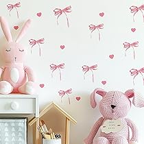 Whaline 12 Sheets Light Purple Bow Wall Stickers - Watercolor Style, Removable Decals For Coquette Birthday & Nursery Decor