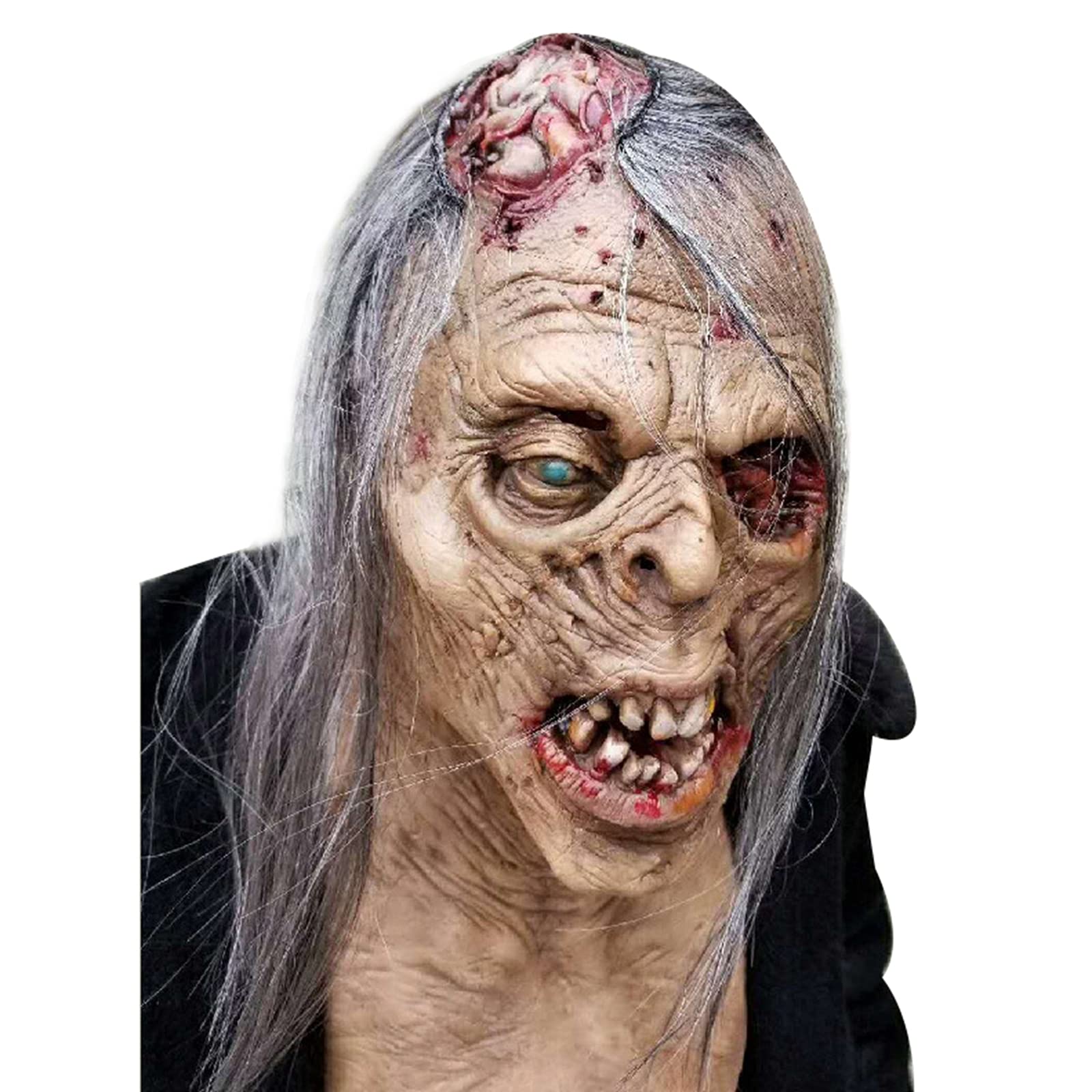 SINSEN Halloween Scary Zombie Mask Realistic Old Man Mask Horror Walking Dead Helmet Full Head Creepy Devil Costume Props Cosplay Party for Masquerade