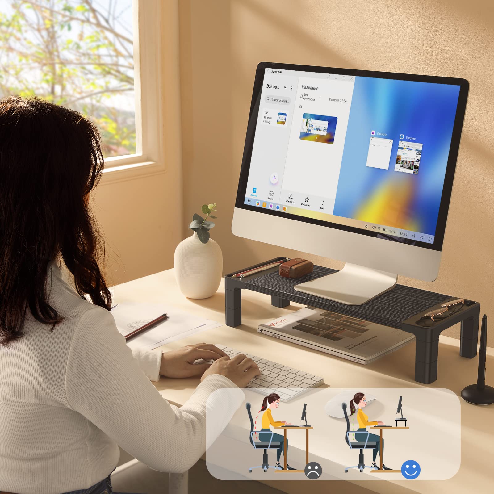 HUANUO Computer Monitor Stand Riser, Adjustable Laptop Stand Riser, Monitor Stand for Desk, Height Adjustable Desk Organizer for Laptops, Computers, Printers, PC, Desktop