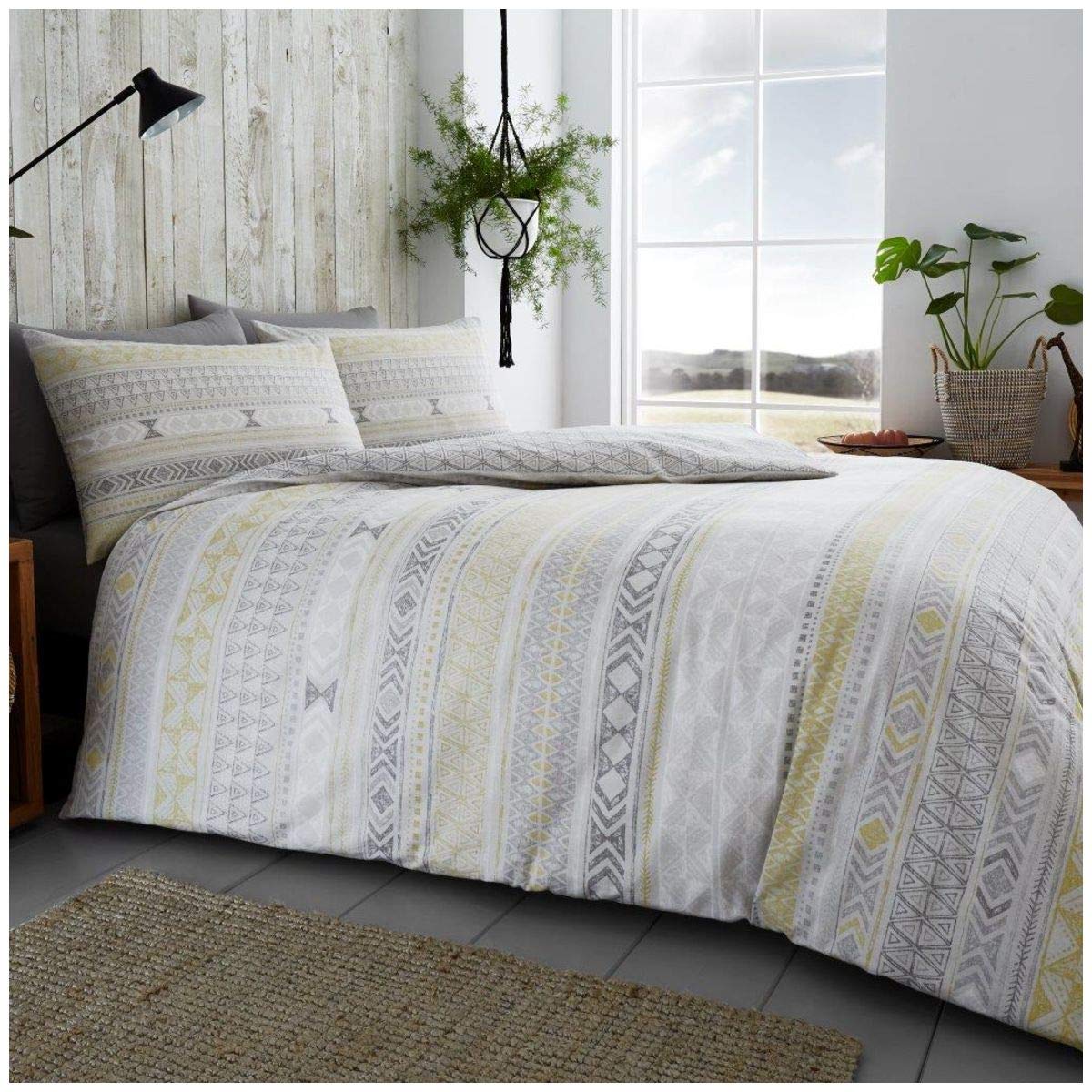 Gaveno Cavailia Grey Flannel Duvet Set Double, 100% Brushed Cotton Tartan Check Bedding, 3 Piece Cosy Warm Easy Care Reversible DuvetCover Bedset