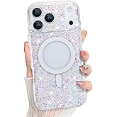Bonoma for iPhone 17 Pro Max Case 2025 Sparkly Glitter Bling Back, Magnetic Support for MagSafe Shockproof, Crystal and Clear High-Duty Protection for Girls Women-Sparkly Glitter