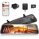 WOLFBOX G840S 12" 4K Mirror Dash Cam Backup Camera with 32GB Card and GPS | 5.8GHz WiFi Smart Rearview Mirror for Cars &amp; Trucks, Front and Rear View Dual Cameras, Night Vision, Parking Assistance