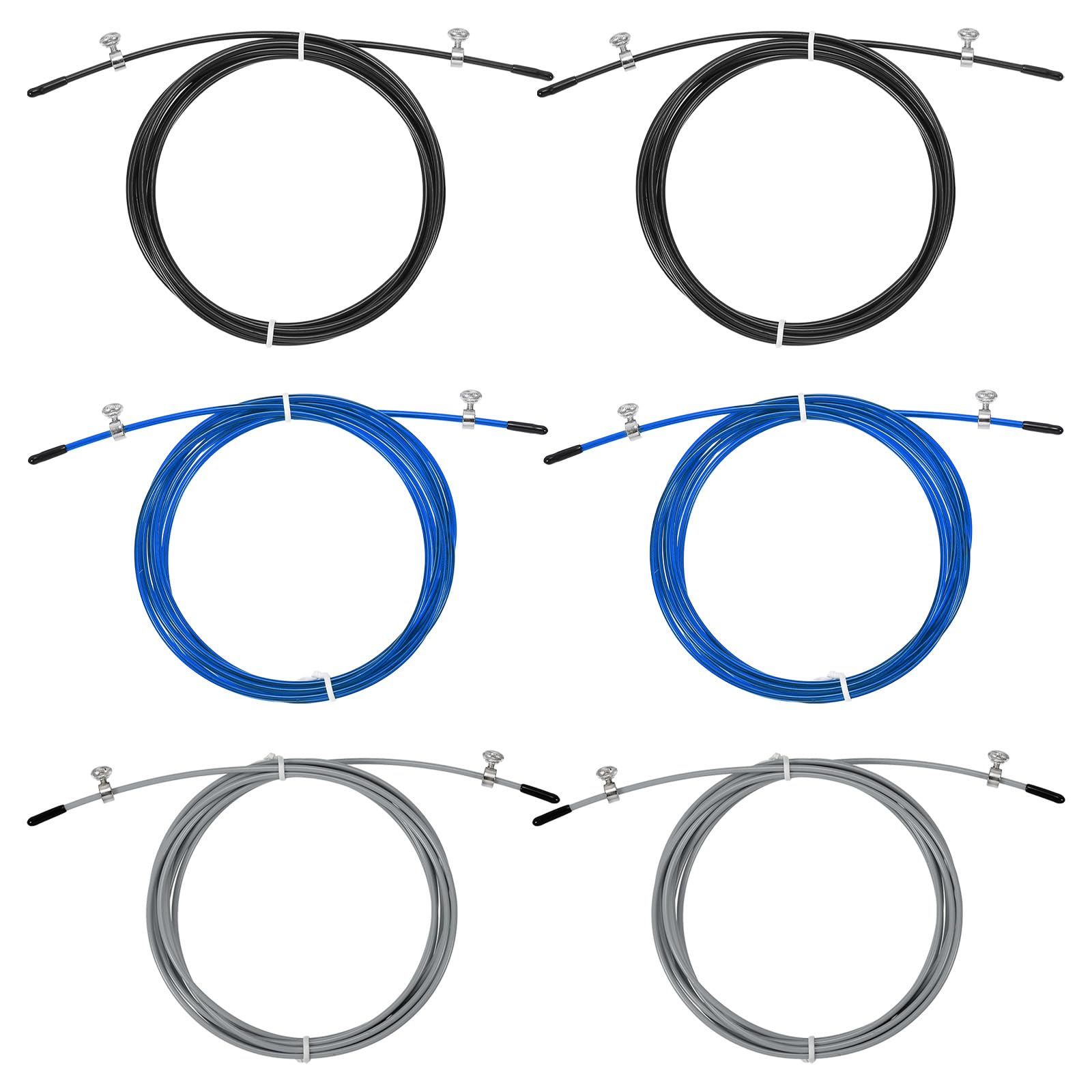 PATIKIL 10Ft Speed Jump Rope Replacement Cable, 6 Pack 2.5mm Professional Skipping Rope Steel Wire Replace for High Speed Jump Ropes, Blue Black Grey