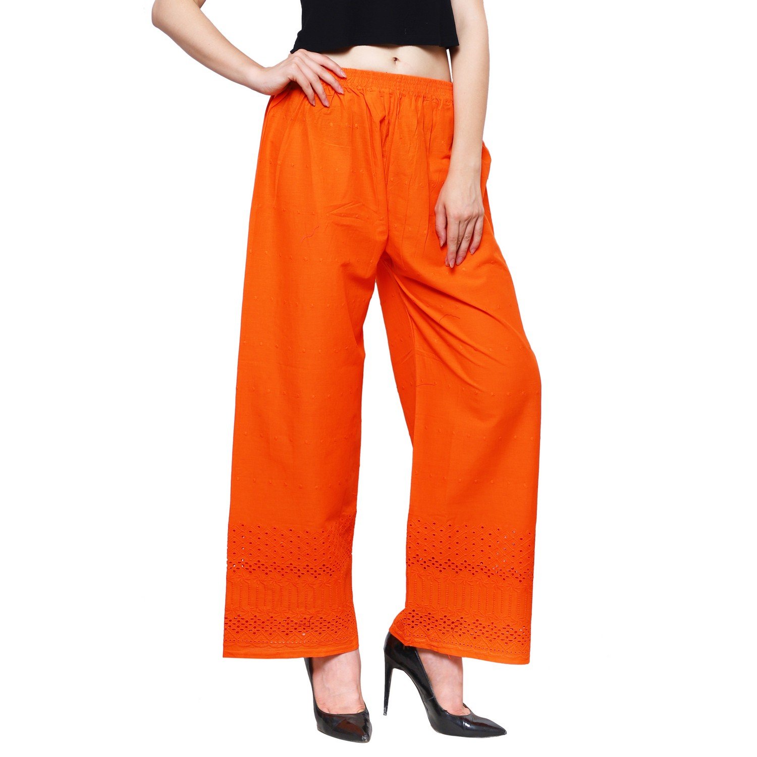 eldino regular fit women's rayon casual palazzo pants - orange