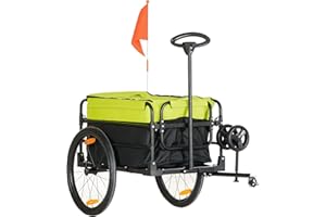 Aosom Bike Cargo Trailer & Wagon Cart, Multi-Use Garden Cart with Removable Box, 20'' Big Wheels, Reflectors, Hitch and Handl