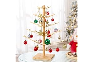Roowest 17.72 Inch Christmas Tree Ornament Stand Holder with Arms Wooden Christmas Crafts Tree Shaped Ornament Display Stand for Counter Desktop Xmas Holiday Party(Fixed Style)