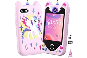 YOSFENG Kids Smart Phone for Girls Gifts - Toddler Christmas Birthday Gift for Age 3 4 5 6 Year Old, Kids Cell Phone Toy with Touchscreen, Dual Cameras, Learning, Kid Mp3 Player, Games with 32 GB Card