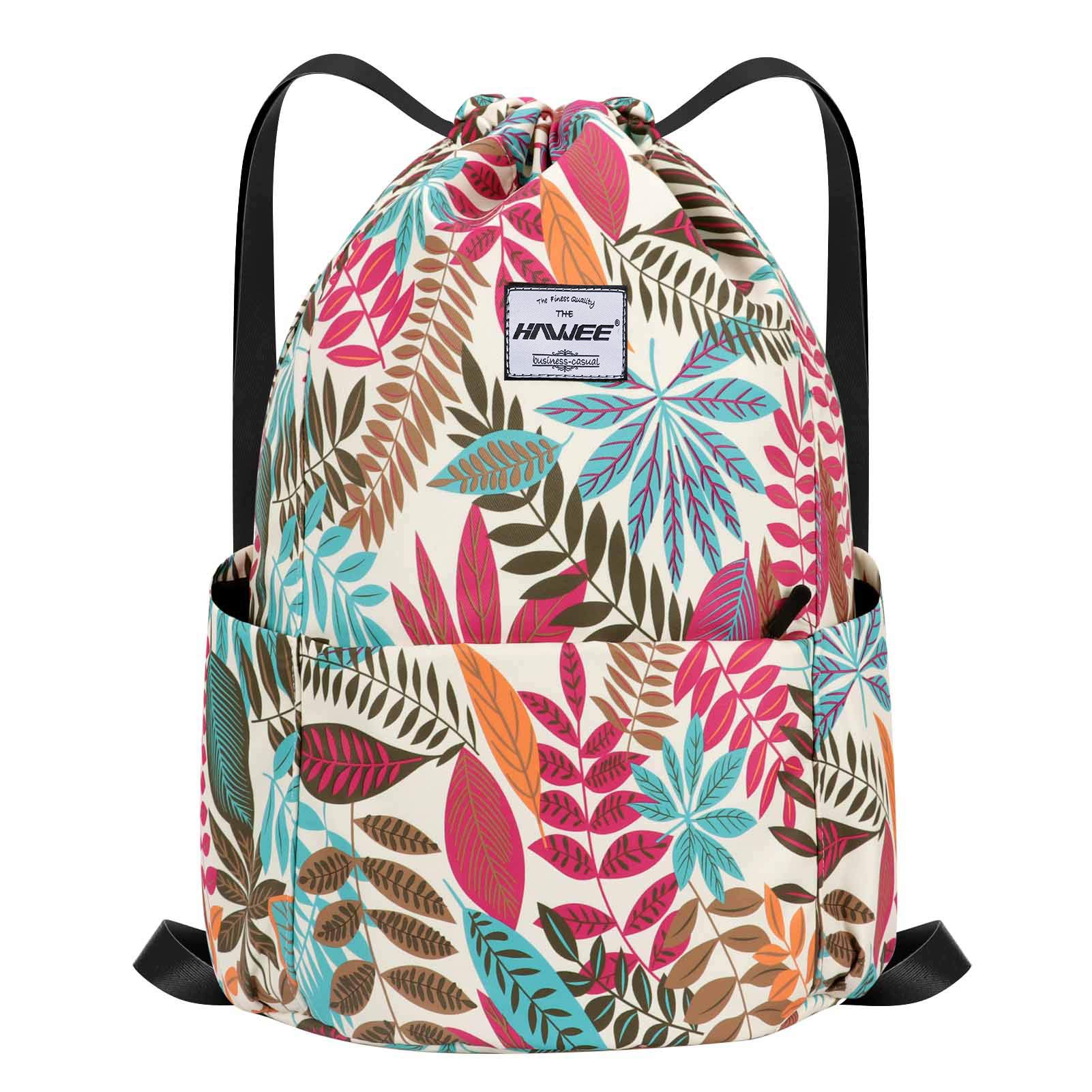 HAWEE Waterproof Drawstring Bags Backpack Large Gym Bag Drawstring Daypack Unisex for Women Men Daily Life Outdoor Casual Sport Yoga School Beach Swim