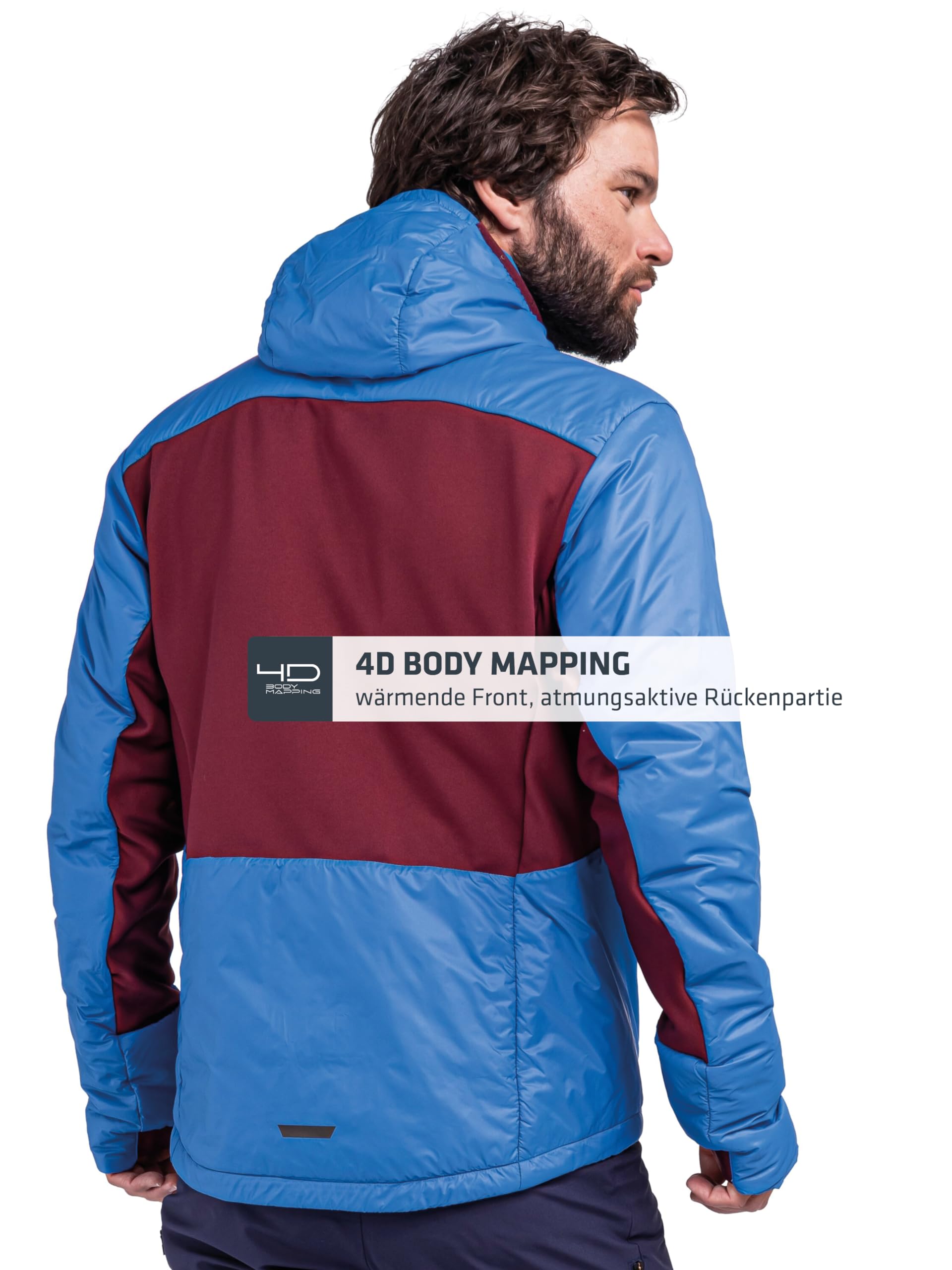Schöffel Herren Ins Hybrid Black Raven M, leichte MTB Jacke mit 4 D Body Mapping, atmungsaktive, wärmende Fahrradjacke mit fixer Kapuze, mit Taschen, directoire blue, 50 4
