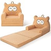 Tivellary Toddler Couch, 3-Fold Convertible Kids Couch with Cute Owl Design, Fold Out Toddler Chair for 1-3 Years Old, Soft Baby Sofa Bed for Playroom, Washable Cover