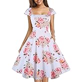 PUKAVT Women's Cocktail Party Dress Cap Sleeve 1950 Retro Swing Dress with Pockets