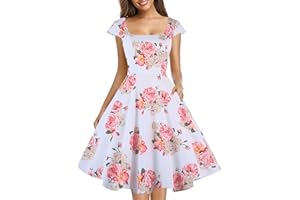 PUKAVT Women's Cocktail Party Dress Cap Sleeve 1950 Retro Swing Dress with Pockets
