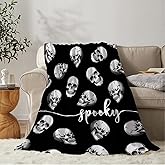 YeeJu Halloween Throw Blanket Black Spooky Skull Throw Blanket Halloween Cozy Soft Lightweight Fuzzy Plush Fleece Blankets and Throws Couch Sofa Bed Holiday Decorative Print Blanket 50x60