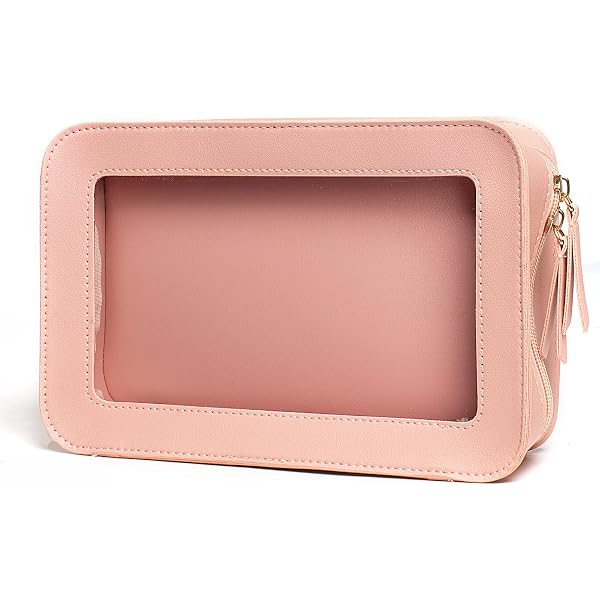 Bolsa De Maquillaje Transparente Con Inicial – Organizador Preppy, Rosa, 15.5x15x4 Cm, Regalo Para Mujer