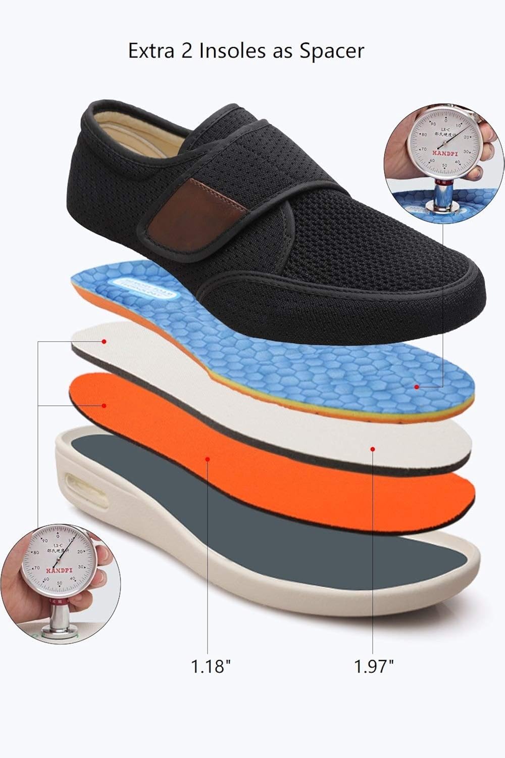 DENACARE Men's Diabetic Shoe with Wide Width Lightweight Velcro Closure: Shoes