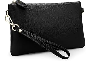 YALUXE Women's Genuine Leather Wristlet Purse Clutch Handbag with Phone Pocket Card Holder and Crossbody Strap