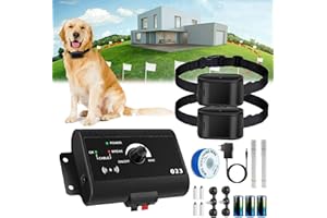 Electric Dog Fence, In-ground/Aboveground Dog Boundary Fence Pet Containment System with Waterproof Rechargeable Training Col
