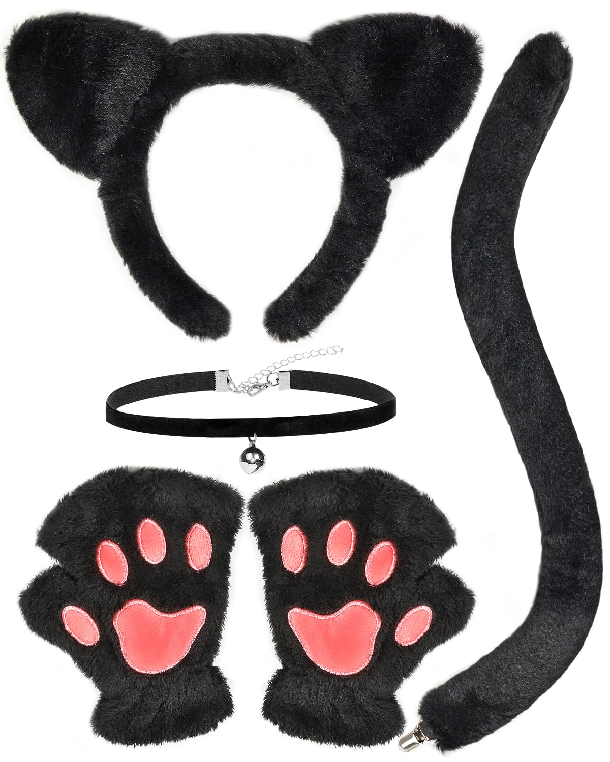 Photo 1 of Gofriipai Black Cat Costumes, Cat Ears Headband Tail Paws Gloves Collar Set, Costumes for Women, Halloween Costume Accessories for Adults Girls