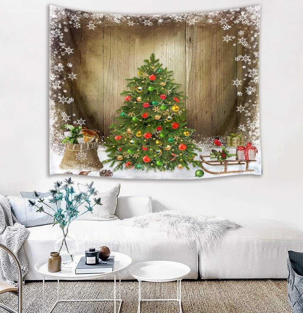 Elinna Christmas Tapestry Wall Hanging Snow Tapestry Green Pine Tree ...