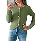 Saodimallsu Womens Cropped Cardigan Sweaters Button Up Long Sleeve Crewneck Fall Dressy Casual Knit Sweater Jackets