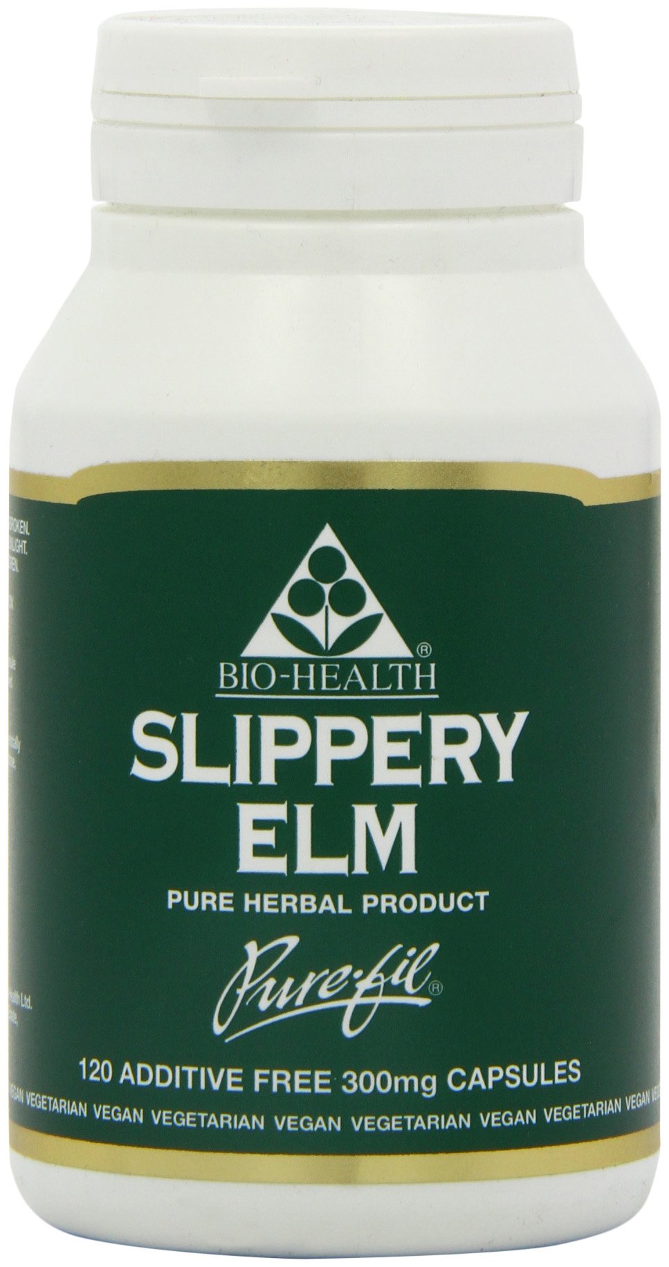 Bio-Health Slippery Elm 300mg Pure Powdered Bark Food Supplement for General Health, Soothes Digestive Issues, Coughs and Sore Throats, Additive Free 120 Capsules