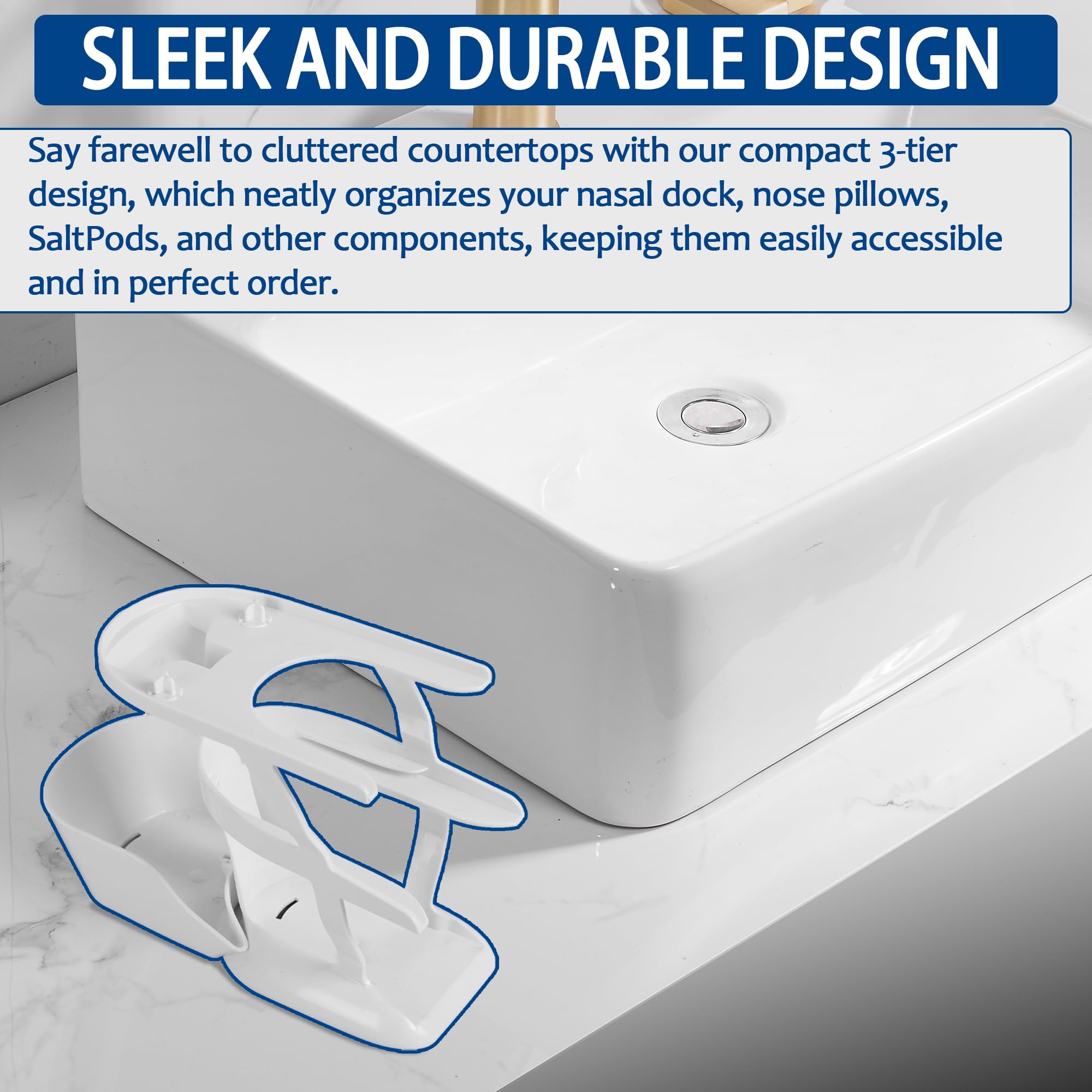 Premium Countertop Caddy Organizer for Navage Nasal Irrigation System - 3-Tier Storage for Nose Cleaning Supplies, Detachable Tray, Sleek Design - Nasal Care Accessories (Caddy Only)