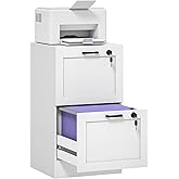 HOMCOM Vertical File Cabinet with 2 Drawers, Lockable Filing Cabinet for Home Office, Printer Stand with Hanging Bar for A4 a