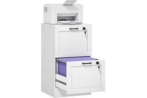 HOMCOM Vertical File Cabinet with 2 Drawers, Lockable Filing Cabinet for Home Office, Printer Stand with Hanging Bar for A4 a