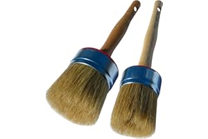 POL BRUSH Set of 2 & 2.5 inch Stencil & Wax European Professional Round Paint Brushes - Natural Bristle Wooden Handle - for Chalk, Wax, Acrylic, Oil, Stain, Varnish - for Art, Decor, Walls, Furniture, Woods