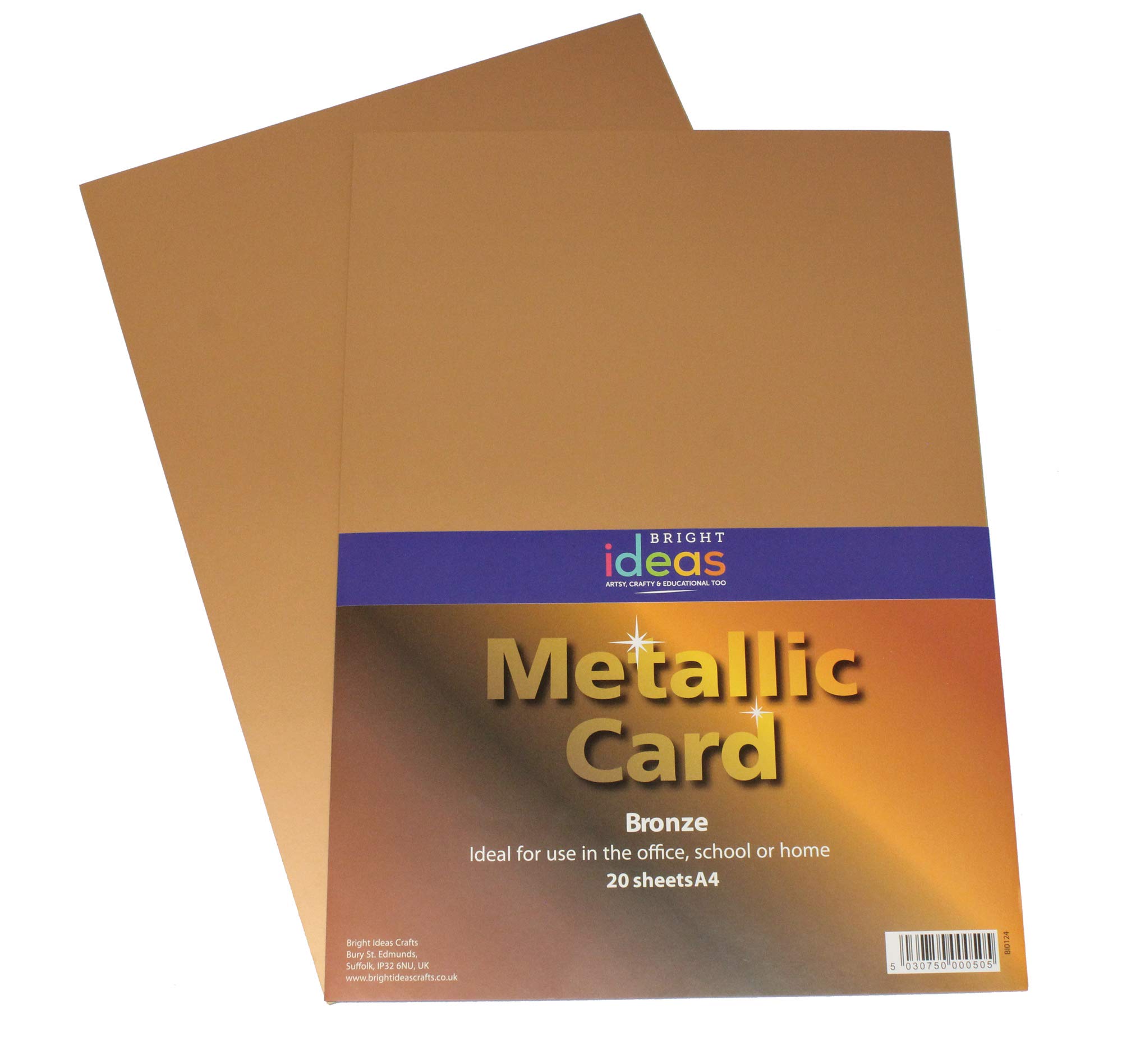 Bright Ideas Metallic Card - Bronze. Sheet Size: A4. 29.7cm x 21cm, Pack of 20. 225gsm Stationery Paper for Arts and Crafts, Ideal for Schools, Home Crafting and Kids Scrapbooking. BI0124.