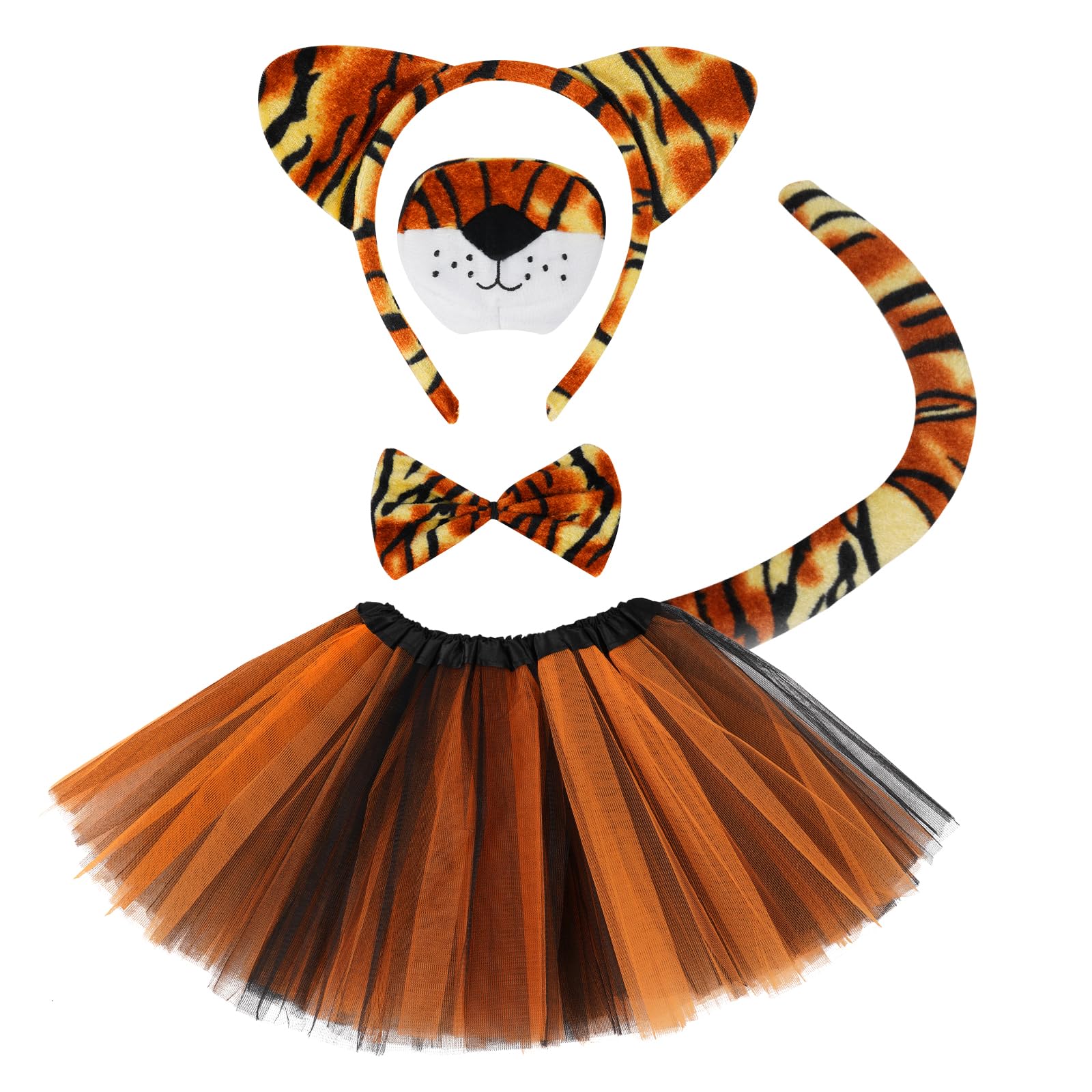 ACWOO Kids Tiger Costume Set - 5PC Tunic Ears Headband Tail Bow Tie Nose for Halloween