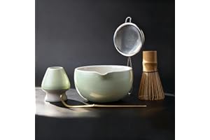 Joiish Matcha Kit Set, Ceramic Matcha Bowl with Spout & Holder, Bamboo Whisk, Sifter, Scoop, Traditional Japanese Matcha Tea Making Tools, Complete Gift Set 5-PC