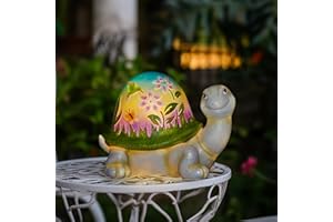 MININOVA Solar Turtle Garden Statues with Hand-Painted Pattern Resin Sculptures Yard Decorations for Outside Outdoor Patio Porch Housewarming Birthday Gifts for Children Women