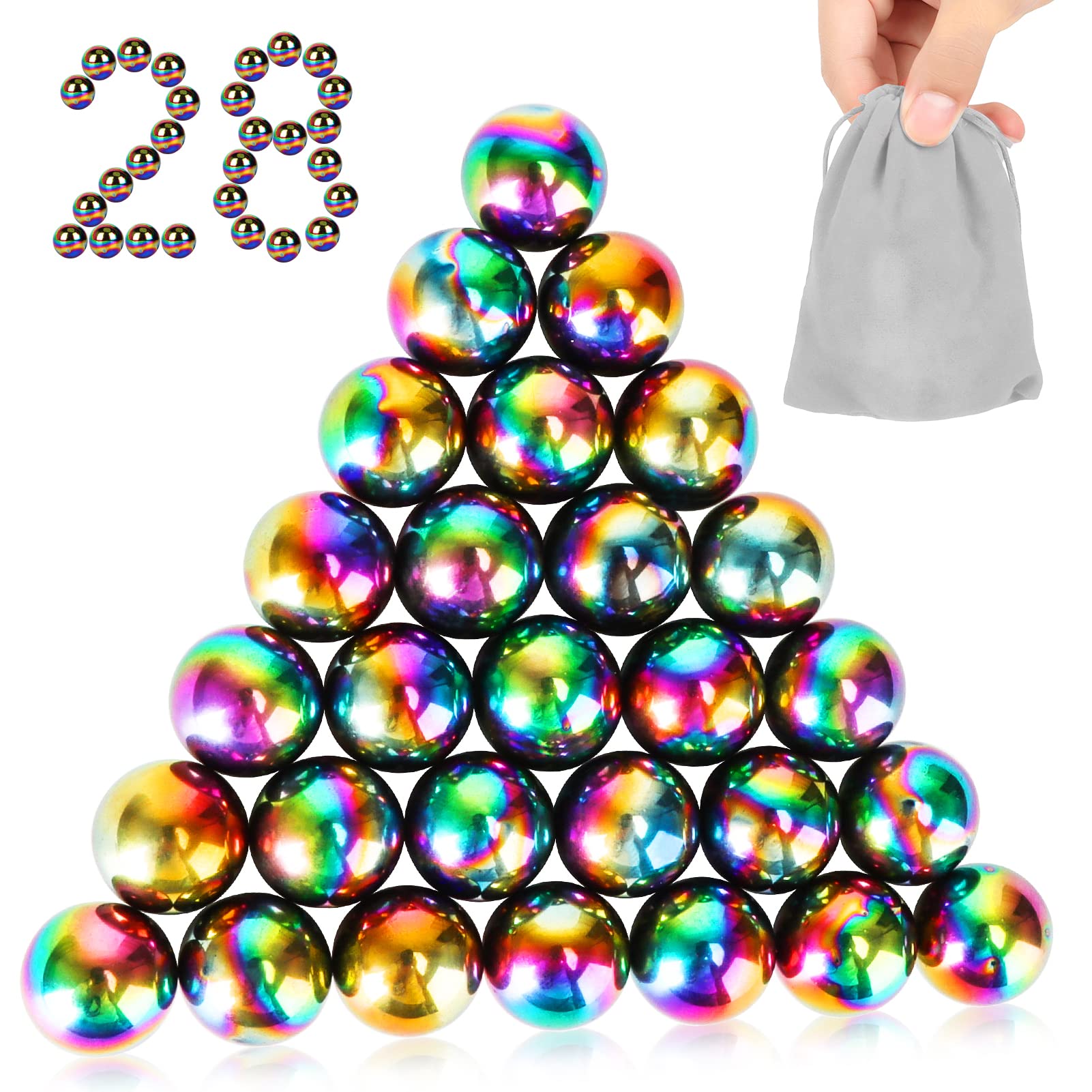 Photo 1 of Moonhua 28Pcs Rainbow Stones Fidget Toy, 20mm DIY Mutual Attraction Desk Balls for Kids Adults, Educational Science Kit for Anxiety Relief, Building Crafts for Teens Party Favors Gift