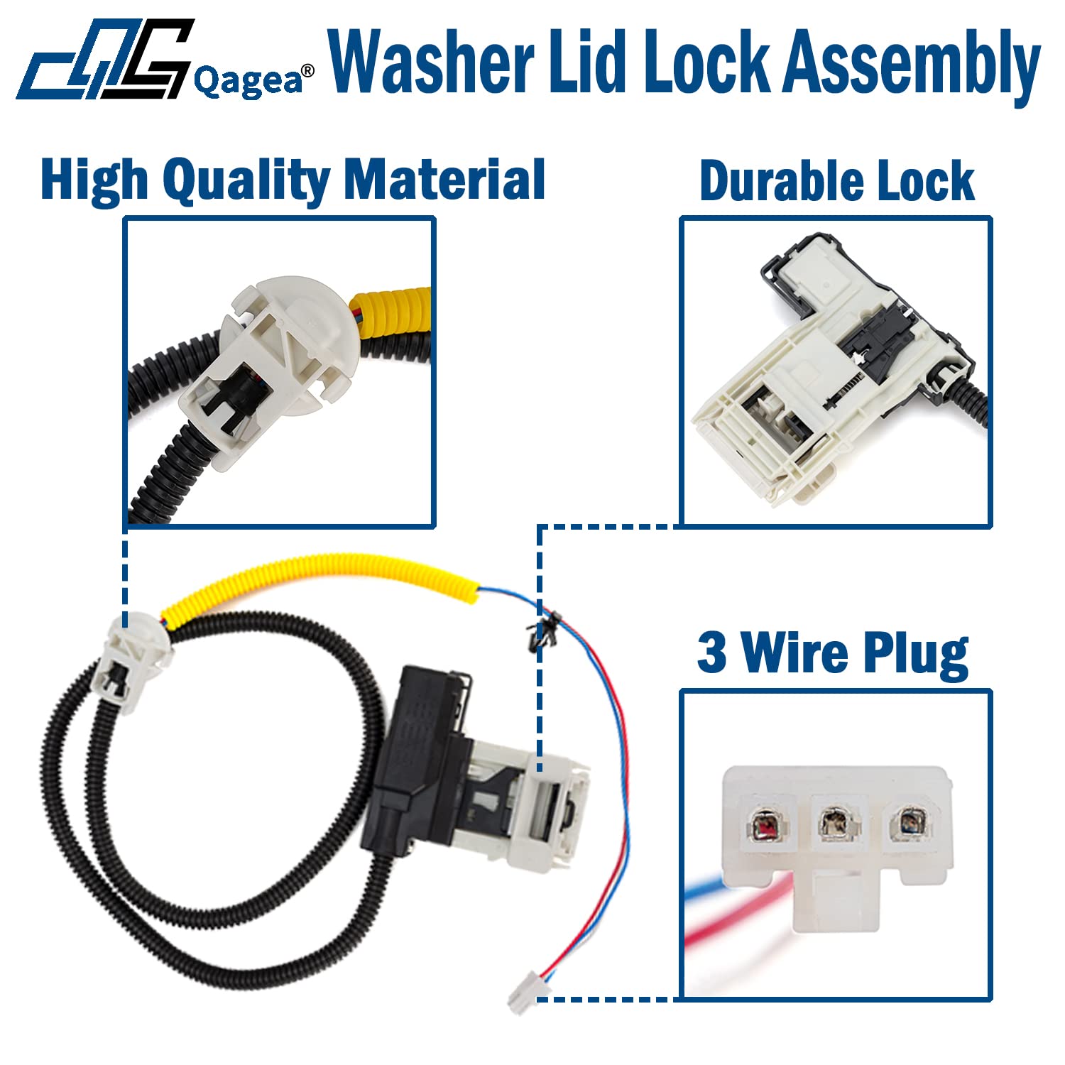 Washer Lid Lock Assembly (3-Wire) W11307244 W10682535 Fit for Whirlpool Maytag Amana Kenmore, Washing Machine Door Latch Assembly Replaces W10838613 W10838613VP W11253733 PS12704713 W10682535