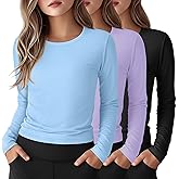 LessonZoo 3 Pack Girls Long Sleeve Athletic Yoga Shirts Kids Quick Dry Tops Crewneck Teen Basic Tees Activewear for Sports