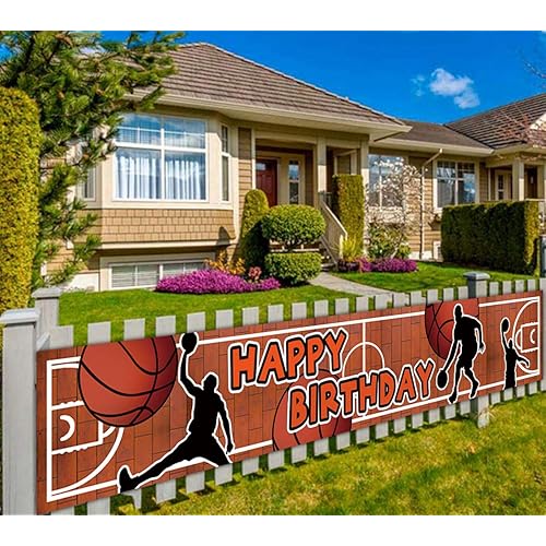 Large Basketball Birthday Banner, Basketball Birthday Party Supplies Decorations, Basketball Birthday Party Backdrop, Sports Happy Birthday Themed Banner (9.8 x 1.6 feet)