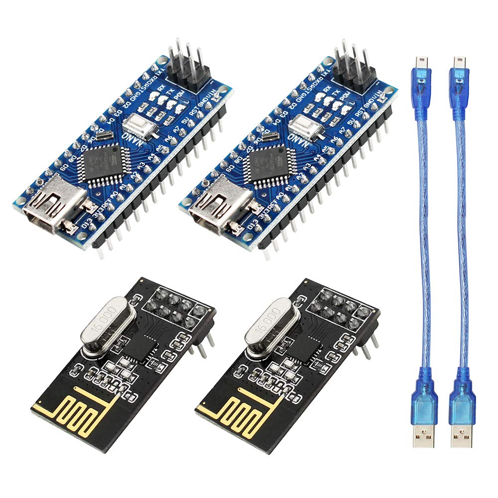 2pcs NRF24L01+ 2.4GHz Wireless RF Transceiver Module + 2pcs Nano Atmega328 CH340 mit USB cable + Jumper Wires + Detailed Tutorials for Arduino