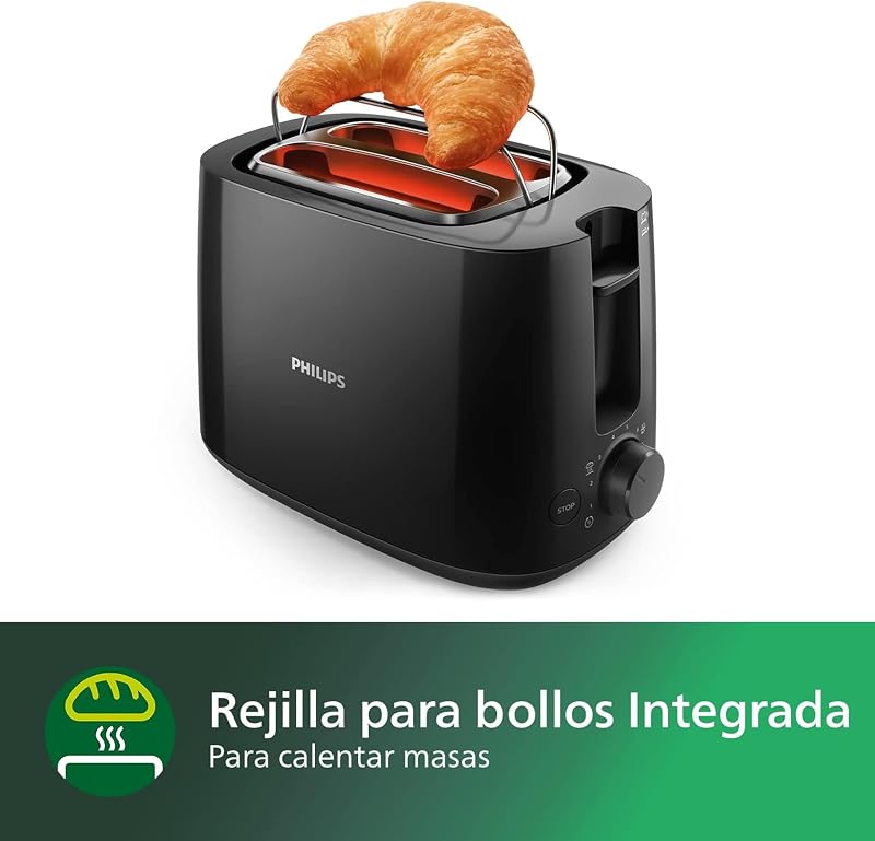 Tostadora de pan 2 Ranuras, 8 Ajustes, Calientabollos, Negro — foto 6 de 7