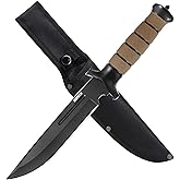Dispatch Fixed Blade Survival Knife with Sheath and Glass Breaker, 14” Bushcraft Knives with Durable ABS and Non-Slip Rubberized TPR Handle for Camping, Hiking, Hunting, Outdoor Activities