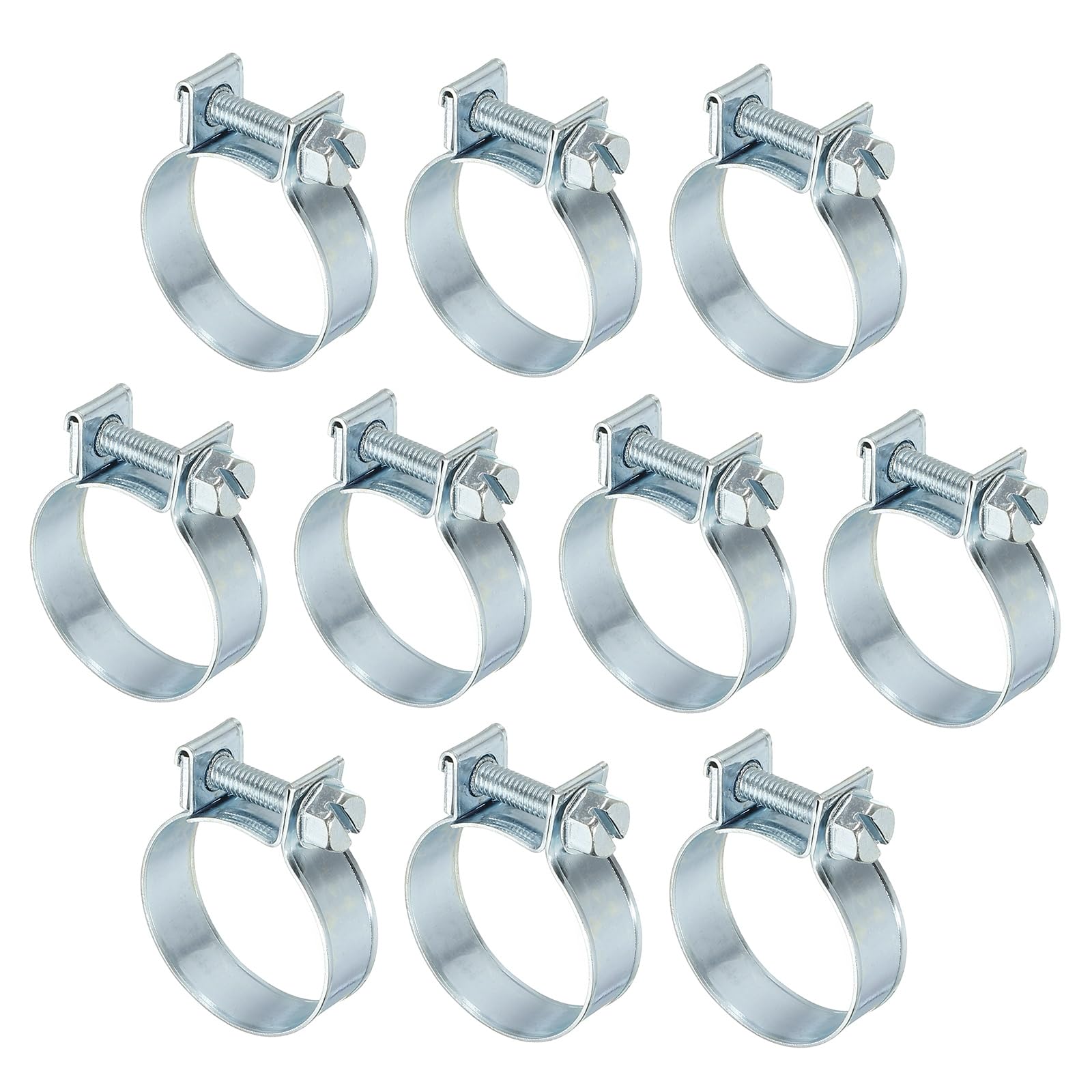 PATIKIL 10 Pcs 24-26mm Mini Fuel Injection Hose Clamps Zinc Plated Adjustable Clamp