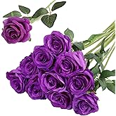 Nubry Artificial Silk Rose Flower Bouquet Lifelike Fake Rose for Wedding Home Party Decoration Event Gift 10pcs (Purple)