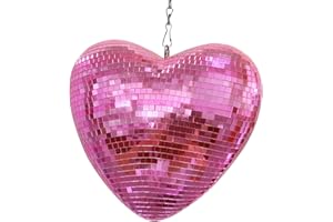 MFGDISCO Mirror Disco Ball with Chain, Heart 8 Inch Pink Disco Ball Reflective Mirror Ball Hanging Ornament for Birthday Wedding Party Decor, Disco Ball Ornaments
