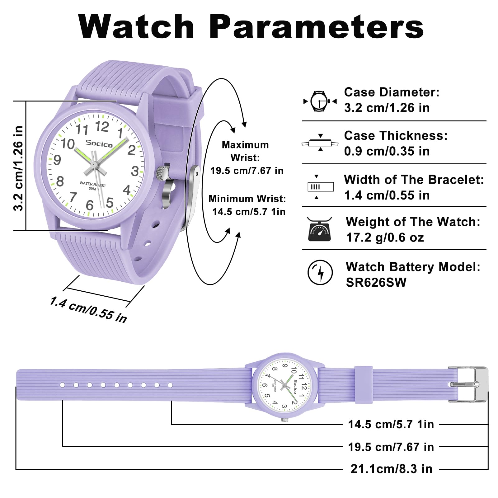 SOCICO Kids Analog Watch for Boys Girls, Easy to Read Learning Time Watch, 50M Waterproof, Soft Band Wristwatch for Ages 4-12, Great Gift for Children