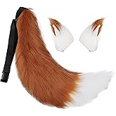 Faux Fur Wolf Fox Tail and Clip Ears Kit Halloween Animal Costume Accessories Cosplay Set