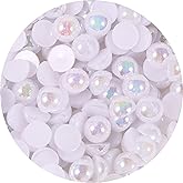 500Pcs Flatback Half Round Pearls for Crafting Nail Art,AB Color Pearl Beads for Women Girls DIY Face Makeup Jewelry Clothes Shoes Dress,Imitation Loose Pearl Beads Gems (White, 8mm)